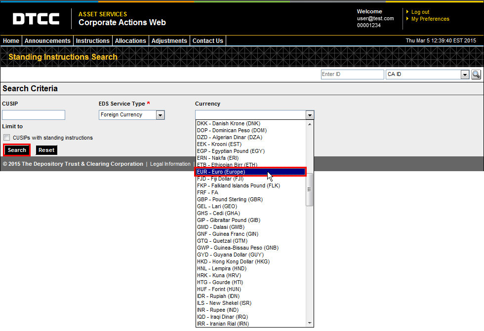 Adding Cusip-Level Standing Instructions For Foreign Currency