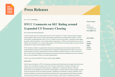 DTCC Comments on SEC Ruling around Expanded US Treasury Clearing