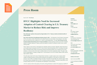 DTCC Highlights Need for Increased Adoption of Central Clearing in U.S. Treasury Market
